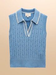 Joules Janey Blue Cotton Collared Cable Tank - Image 6 of 6