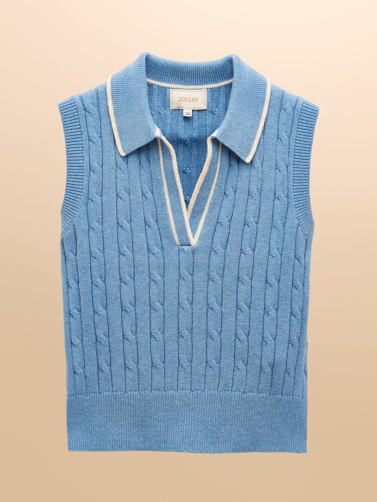 Joules Janey Blue Cotton Collared Cable Tank - Image 6 of 6