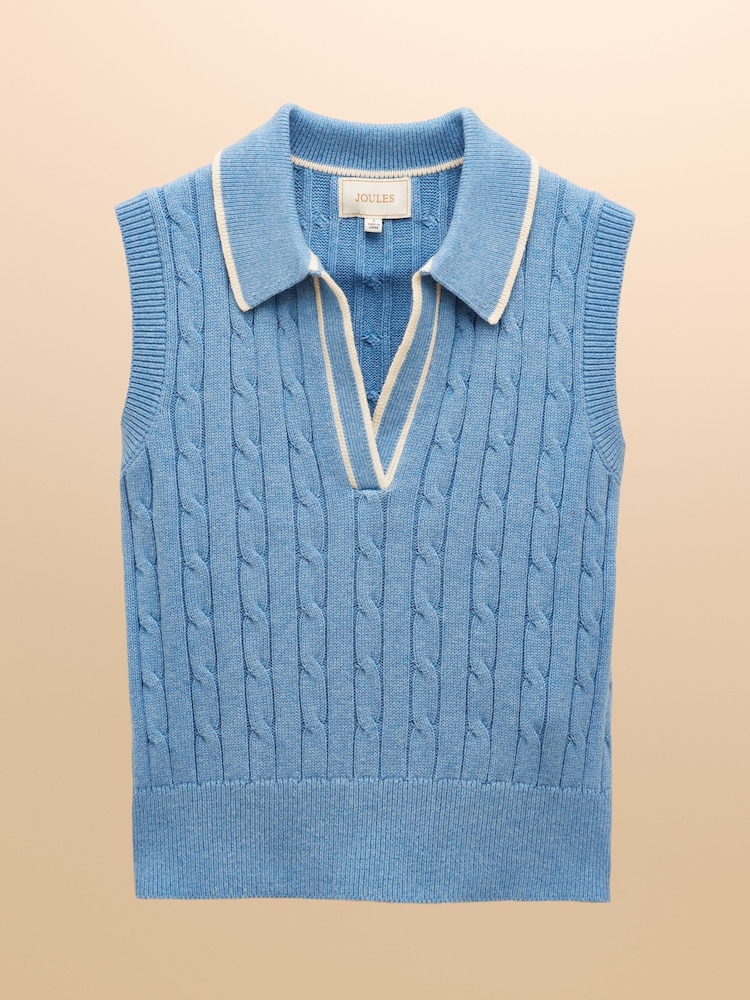 Joules Janey Blue Cotton Collared Cable Tank - Image 6 of 6 Joules Janey Blue Cotton Collared Cable Tank - Image 6 of 6