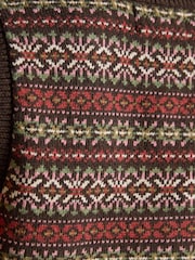 بني - Joules Islay V Neck Fairisle Cotton Rich Vest - صورة 8 من 9