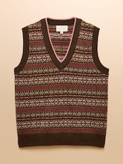 بني - Joules Islay V Neck Fairisle Cotton Rich Vest - صورة 9 من 9