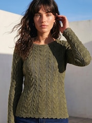 Roman Green Scallop Trim Cable Knit Jumper - Image 1 of 4