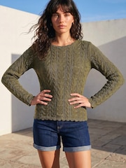 Roman Green Scallop Trim Cable Knit Jumper - Image 2 of 4