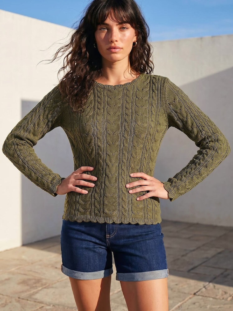 Roman Green Scallop Trim Cable Knit Jumper - Image 2 of 4