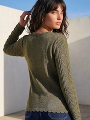 Roman Green Scallop Trim Cable Knit Jumper - Image 3 of 4