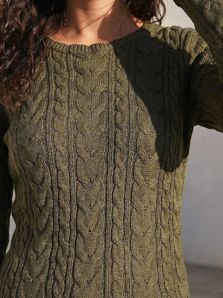Roman Green Scallop Trim Cable Knit Jumper - Image 4 of 4