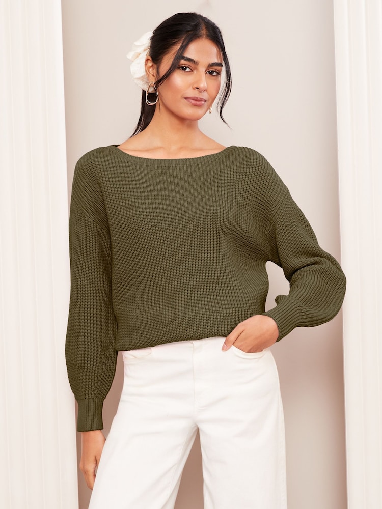 Friends Like These Khaki Green Off The Shoulder Jumper - Image 1 of 4 Friends Like These Khaki Green Off The Shoulder Jumper - Image 1 of 4