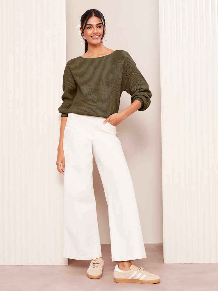 Friends Like These Khaki Green Off The Shoulder Jumper - Image 2 of 4 Friends Like These Khaki Green Off The Shoulder Jumper - Image 2 of 4