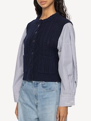 Sea New York Blue Caleb Cable Knit Combo Sweater - Image 6 of 9
