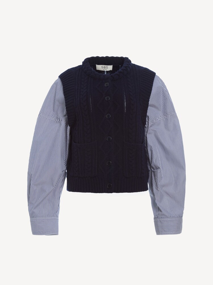 Sea New York Blue Caleb Cable Knit Combo Sweater - Image 9 of 9