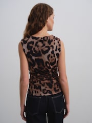 Animal Print Sleeveless Ruched Mesh Top - Image 4 of 8