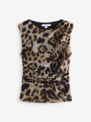 Animal Print Sleeveless Ruched Mesh Top - Image 6 of 8