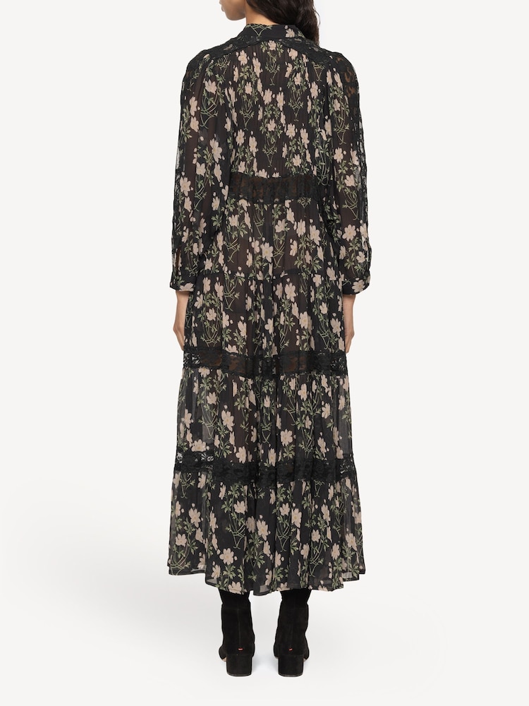 Sea New York Black Elizabeth Print Tiered Midi Dress - Image 2 of 8 Sea New York Black Elizabeth Print Tiered Midi Dress - Image 2 of 8