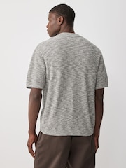 Grey Marl Regular Fit Short Sleeve Knit Button Through Polo Shirt with Linen - Image 3 of 9