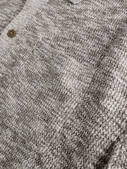 Grey Marl Regular Fit Short Sleeve Knit Button Through Polo Shirt with Linen - Image 7 of 9