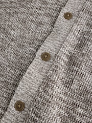 Grey Marl Regular Fit Short Sleeve Knit Button Through Polo Shirt with Linen - Image 8 of 9