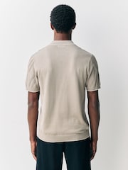 Brown Slim Fit Cotton Rich Short Sleeve Textured Knit Quarter Zip Polo - Image 3 of 7