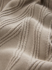 Brown Slim Fit Cotton Rich Short Sleeve Textured Knit Quarter Zip Polo - Image 6 of 7