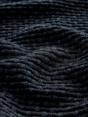 Black Regular Fit Signature 100% Merino Textured Short Sleeve Quarter Zip Knit Polo Shirt - Image 8 of 8
