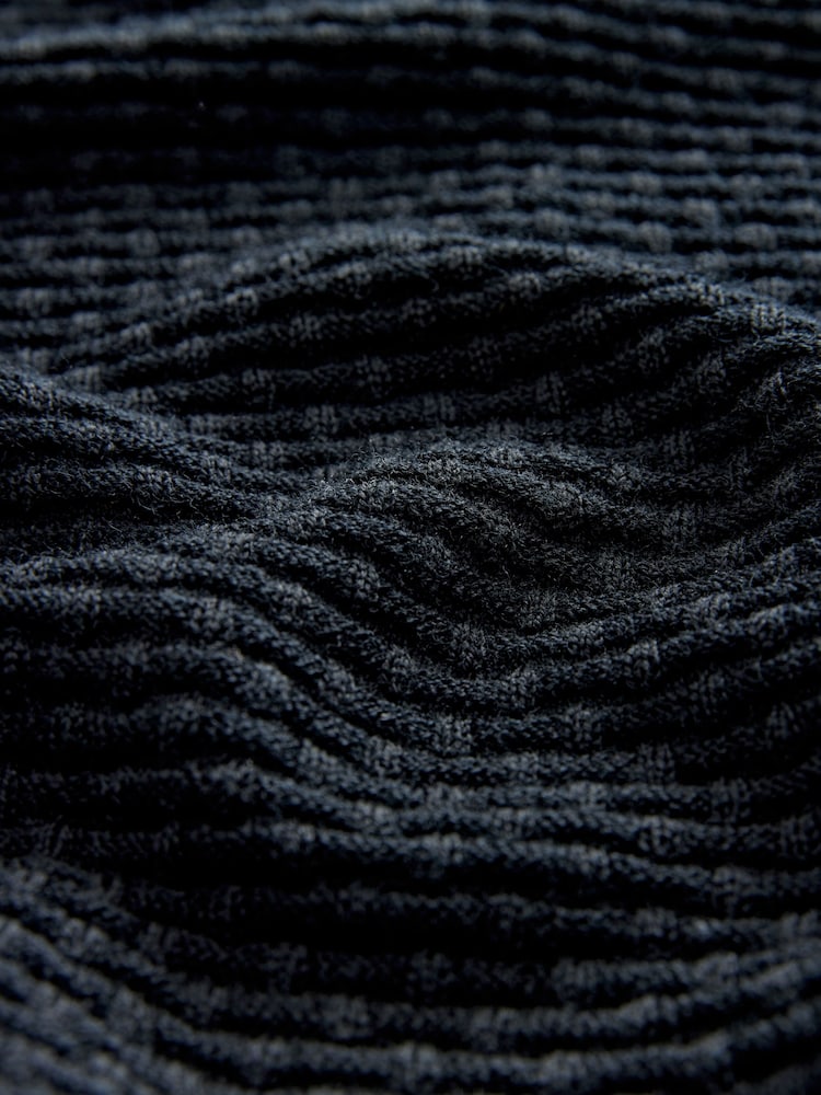 Black Regular Fit Signature 100% Merino Textured Short Sleeve Quarter Zip Knit Polo Shirt - Image 8 of 8 Black Regular Fit Signature 100% Merino Textured Short Sleeve Quarter Zip Knit Polo Shirt - Image 8 of 8