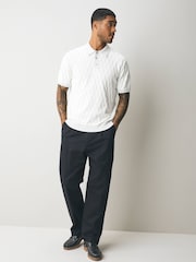 Light Grey Regular Fit 100% Cotton Short Sleeve Geometric Pattern Knit Polo Shirt - Image 2 of 7