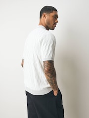 Light Grey Regular Fit 100% Cotton Short Sleeve Geometric Pattern Knit Polo Shirt - Image 3 of 7