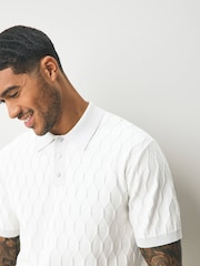 Light Grey Regular Fit 100% Cotton Short Sleeve Geometric Pattern Knit Polo Shirt - Image 4 of 7