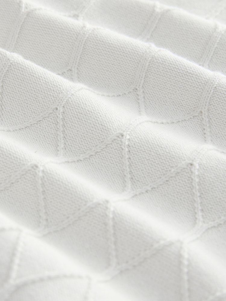 Light Grey Regular Fit 100% Cotton Short Sleeve Geometric Pattern Knit Polo Shirt - Image 6 of 7