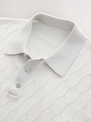 Light Grey Regular Fit 100% Cotton Short Sleeve Geometric Pattern Knit Polo Shirt - Image 7 of 7