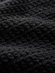 Black Relaxed Fit Cotton Blend Short Sleeve Open Knit Button Through Polo Shirt - Image 9 of 10