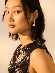 Black/White Print Sleeveless Ruched Mesh Top - Image 4 of 5