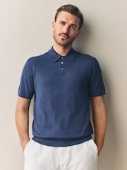 Navy Blue Regular Fit SUPIMA® Cotton/Cashmere Blend Signature Short Sleeve Knit Polo Shirt - Image 1 of 7