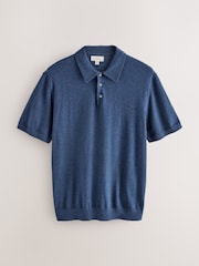 Navy Blue Regular Fit SUPIMA® Cotton/Cashmere Blend Signature Short Sleeve Knit Polo Shirt - Image 5 of 7