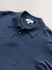 Navy Blue Regular Fit SUPIMA® Cotton/Cashmere Blend Signature Short Sleeve Knit Polo Shirt - Image 6 of 7
