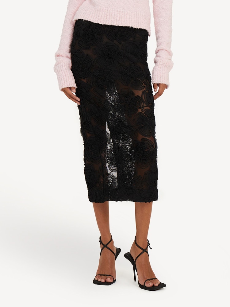 Rotate Black Flower Mesh Pencil Skirt - Image 1 of 3