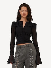 Rotate Black Chiffon Longsleeved Top - Image 1 of 3