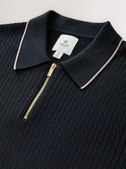 Black Regular Fit Cotton Rich Tipped Short Sleeve Quarter Zip Knit Polo Shirt - Image 2 of 3