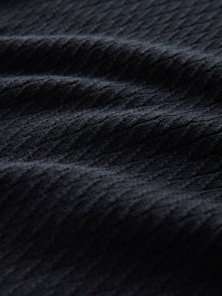 Black Regular Fit Cotton Rich Tipped Short Sleeve Quarter Zip Knit Polo Shirt - Image 3 of 3