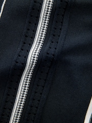 Navy Blue Regular Fit Cotton Rich Short Sleeve Vertical Stripe Knit Button Through Polo Shirt - Image 3 of 3
