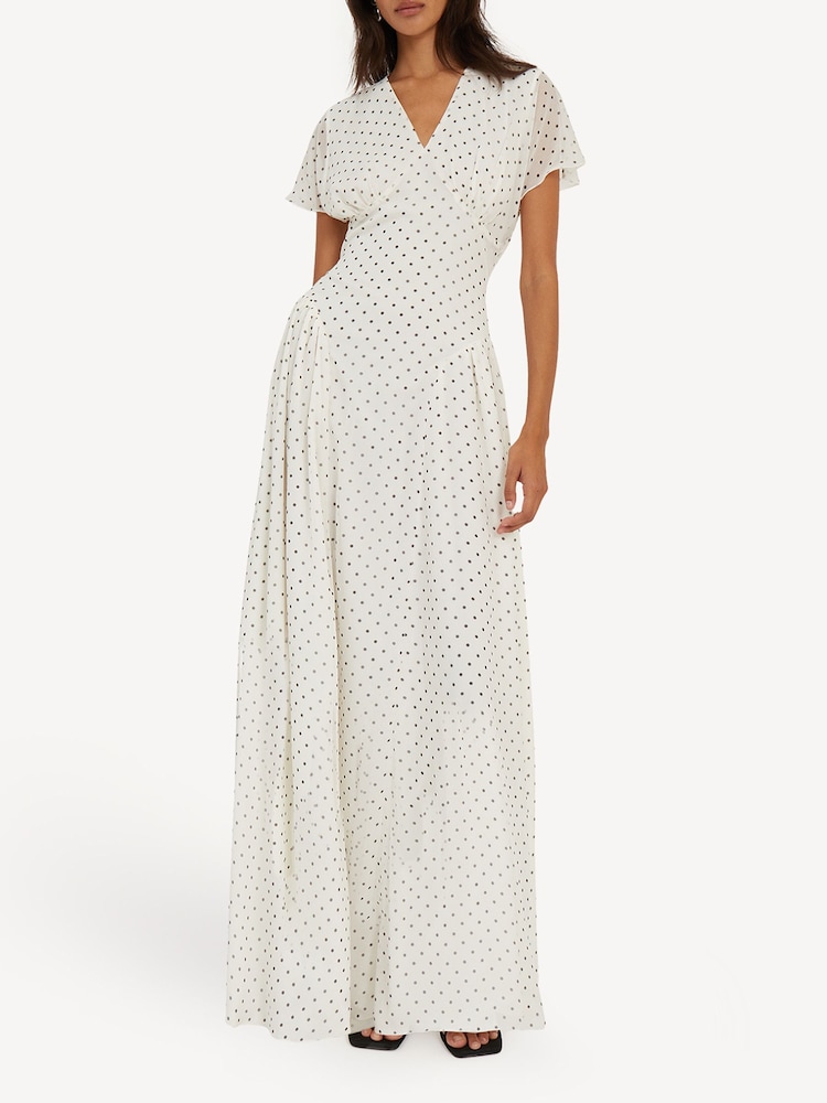 Rotate White Polka Dot Maxi V-Neck Dress - Image 3 of 3