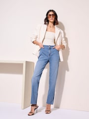 Friends Like These Mid Blue Denim Petite Comfort Stretch Straight Leg Jeans - Image 1 of 4