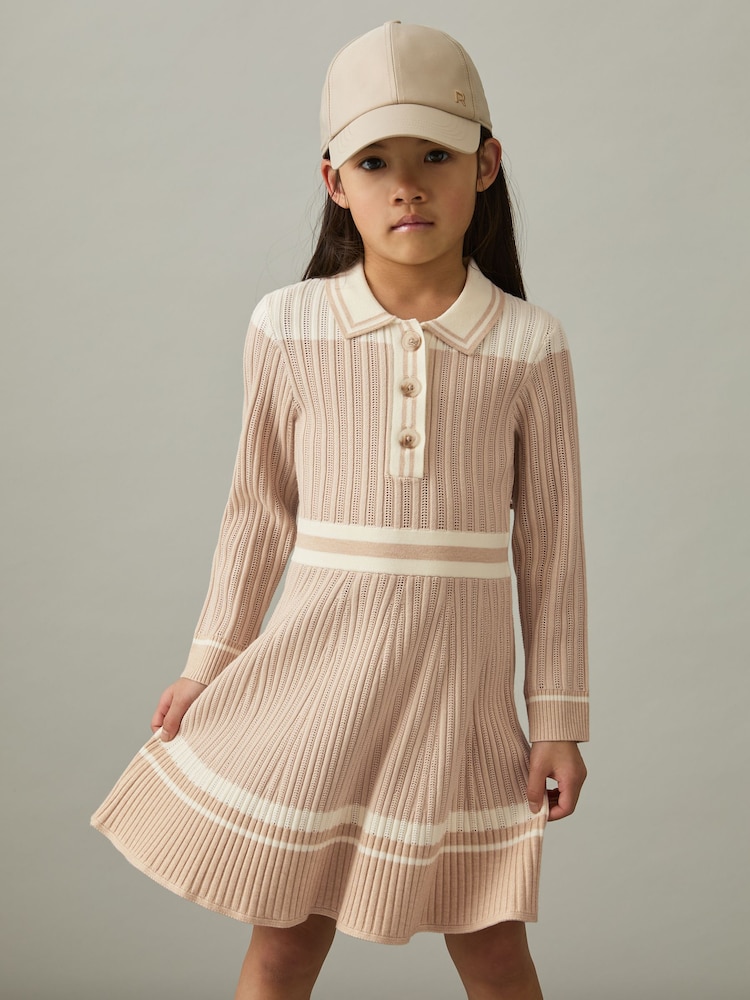 Reiss Pale Pink Colette 4-9 yrs Rib-Knit Pointelle Flared Dress - Image 3 of 4