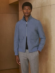 Reiss Airforce Blue Rufus Zip-Through Funnel-Neck Jacket - Image 1 of 8