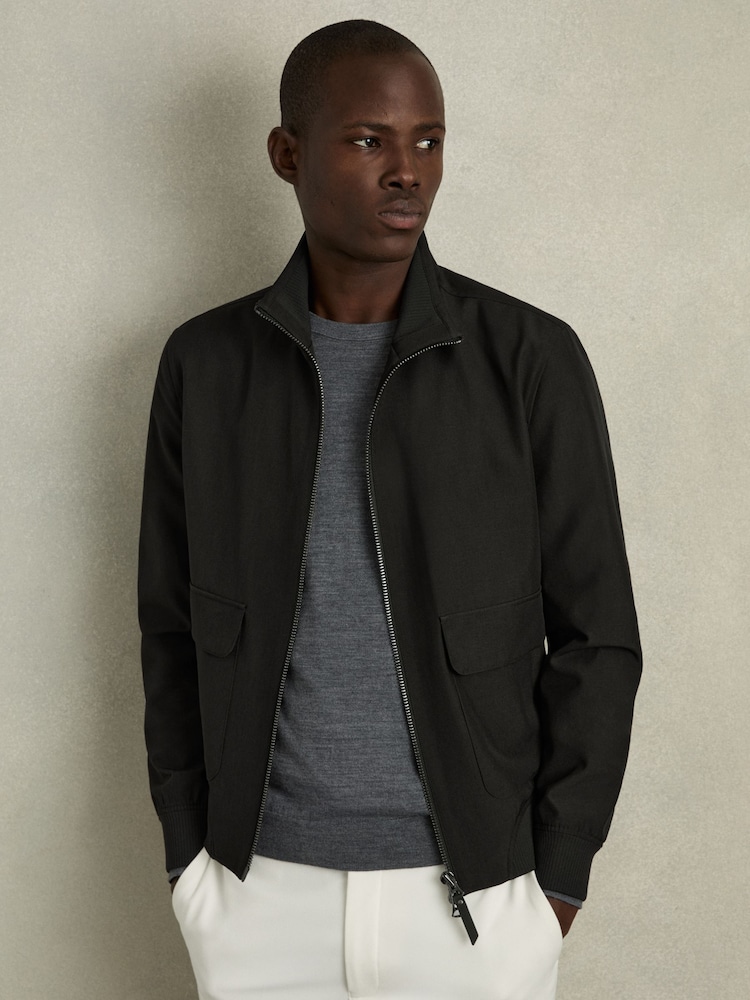 Reiss Black Rufus Zip-Through Funnel-Neck Jacket - Image 1 of 7