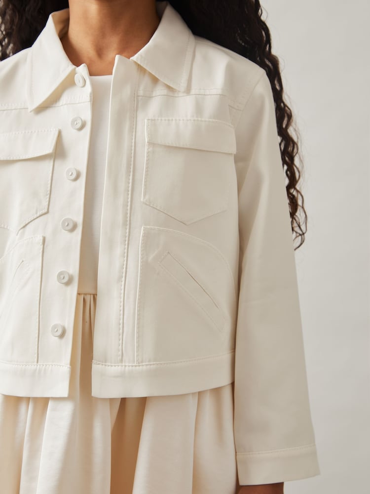 Reiss Ivory Joss 9-13 yrs Button-Through Cropped Shirt Jacket - Image 1 of 4