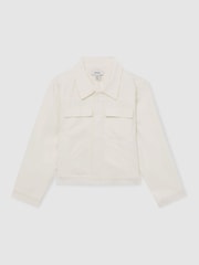 Reiss Ivory Joss 9-13 yrs Button-Through Cropped Shirt Jacket - Image 2 of 4