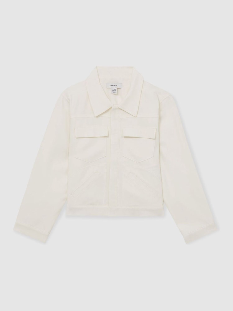 Reiss Ivory Joss 9-13 yrs Button-Through Cropped Shirt Jacket - Image 2 of 4