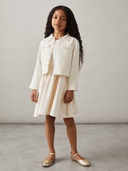 Reiss Ivory Joss 9-13 yrs Button-Through Cropped Shirt Jacket - Image 3 of 4