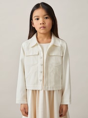 Reiss Ivory Joss 4-9 yrs Button-Through Cropped Shirt Jacket - Image 1 of 4