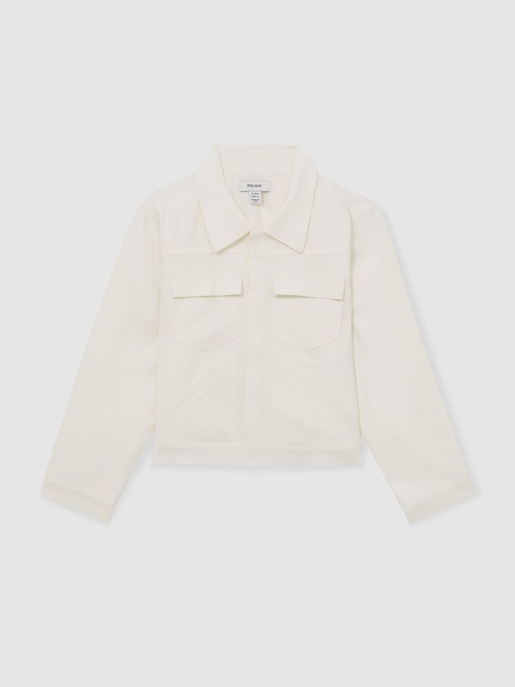 Reiss Ivory Joss 4-9 yrs Button-Through Cropped Shirt Jacket - Image 2 of 4